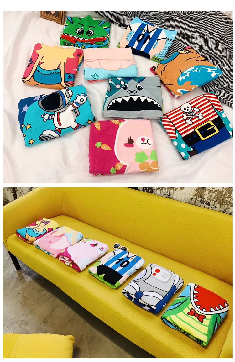 Newborn Wrap Blanket Cartoon Child Kid Hooded Cloak Infant Bathrob Baby Bath Towel Robe Cotton Boy Girl Beach Robe Astronaut Cap