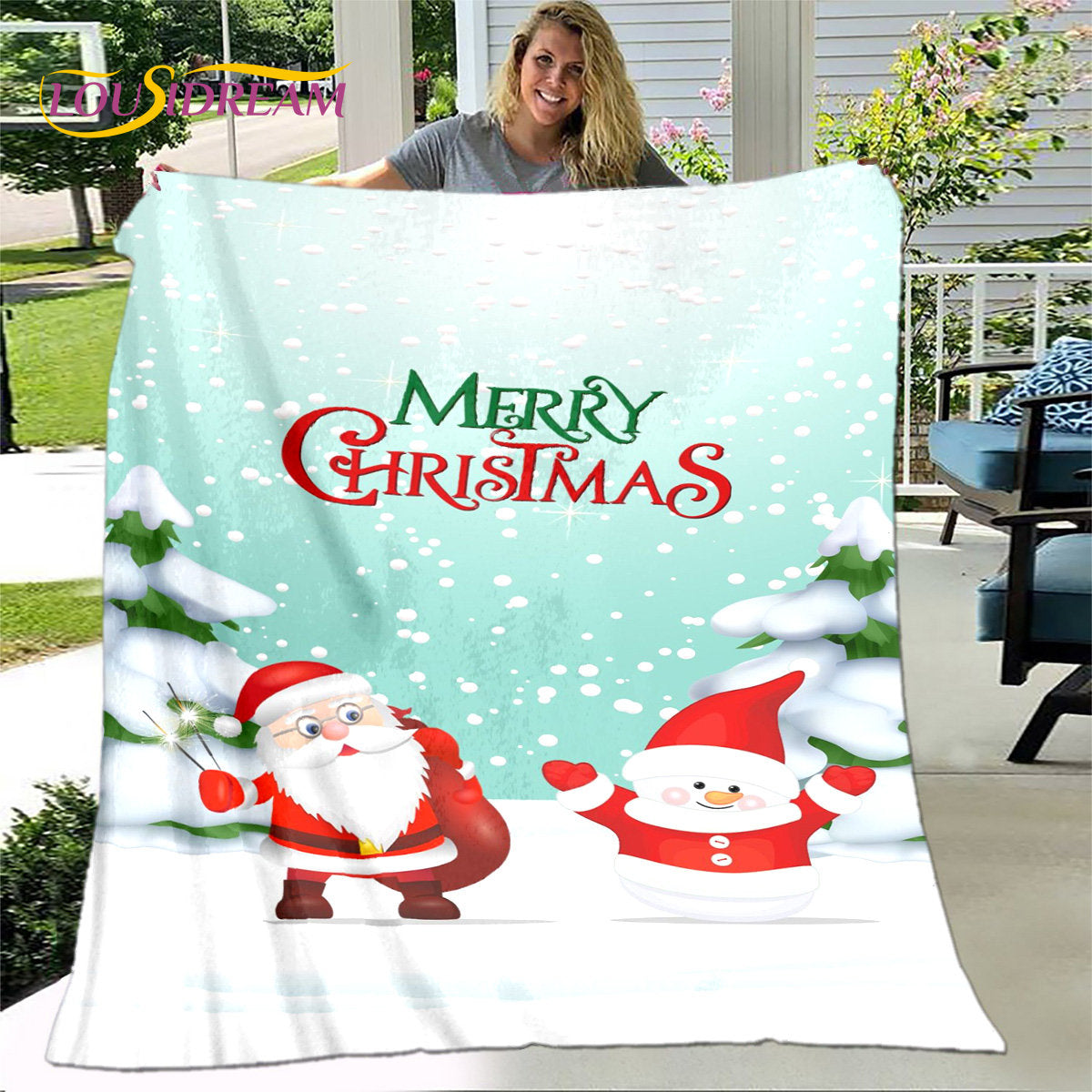 Merry Christmas New Year Cartoon Blanket,Flannel Blanket Throw Blanket,Warm Blanket for Living Room Bedroom Beds Sofa Party Gift