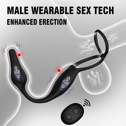 Vibrating Anal Plug Butt Plug Remote Control Prostate Massager Anal Vibrator with Penis Ring Perineum Stimualtor Sex Toy for Men