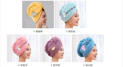 Cute Cat Hair Cap Microfiber Hair Towel Long Hair Quick Dry Hat Bath Towel Strong Water Absorbent Women Wrap Wiping Hair Towel