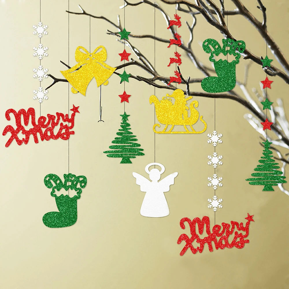 Christmas Hanging Banner Garland Bunting Santa Claus Snowflakes Flag Banner Merry Christmas Party Decoration Gift