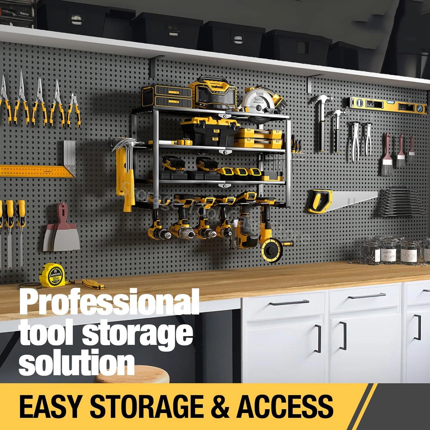 Power Tool Organizer Rack 3 Layers Wall Mount Wrench Organizer Electric Drill Holder Heavy Duty Tool Shelf for Workshop Garage