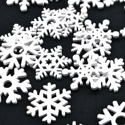 50pcs Mix Shape White Wooden Snowflakes Christmas Ornaments Xmas Tree Wood Pendant New Year Christmas Decorations for Home