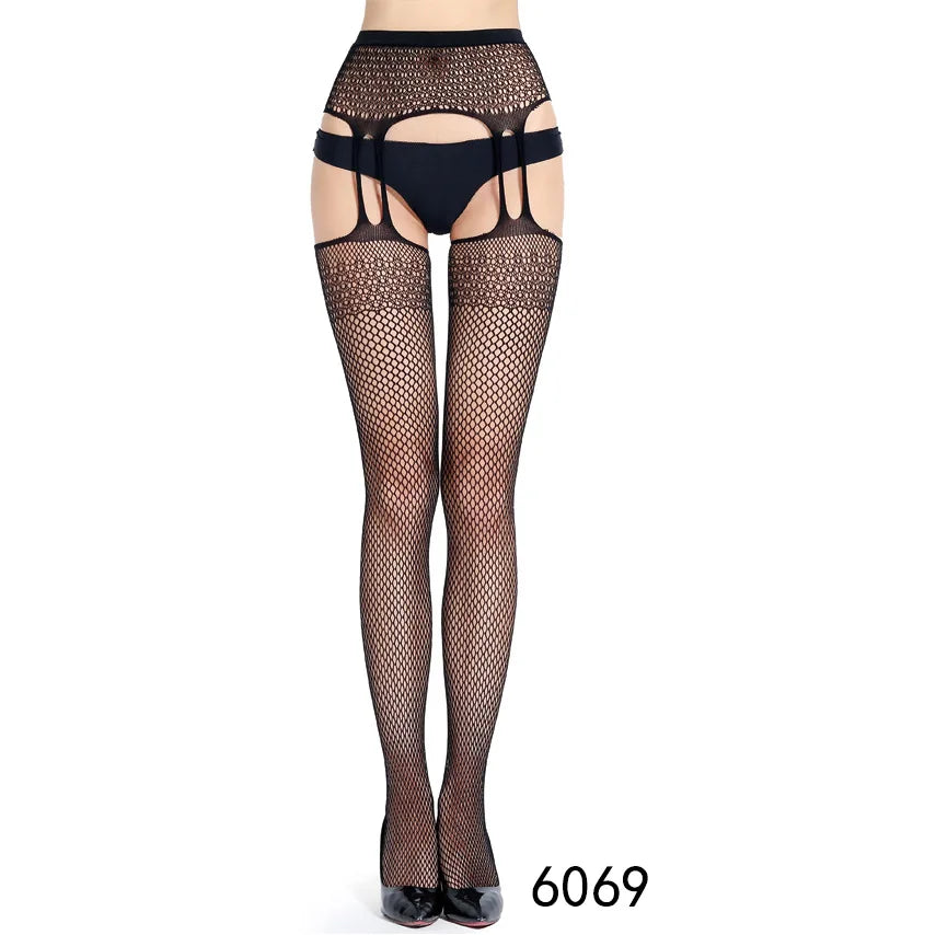 Hot Sexy Erotic Lingerie See Through Open Crotch Pantyhose Tights Women Fishnet Mesh Crotchless Suspenders Stockings Sex Costume