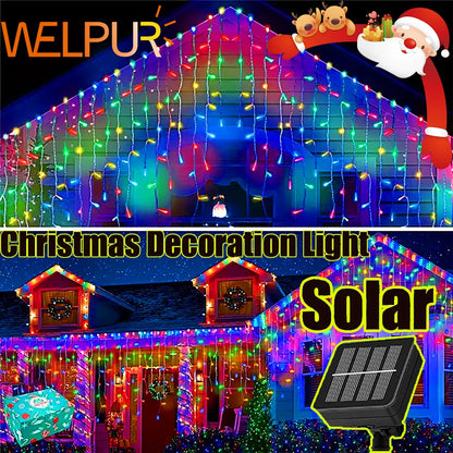 Christmas Decorations Lights Solar Icicle Curtain Lights 8 Modes Outdoor Waterproof Garden Party New Year Decoration