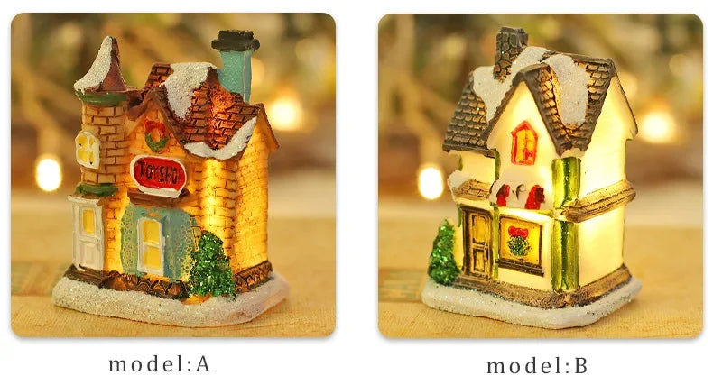 Christmas Decoration, New Year Night Light LED Luminous Snow House Sculpture Home Resin Crafts Xmas Gift for Kids