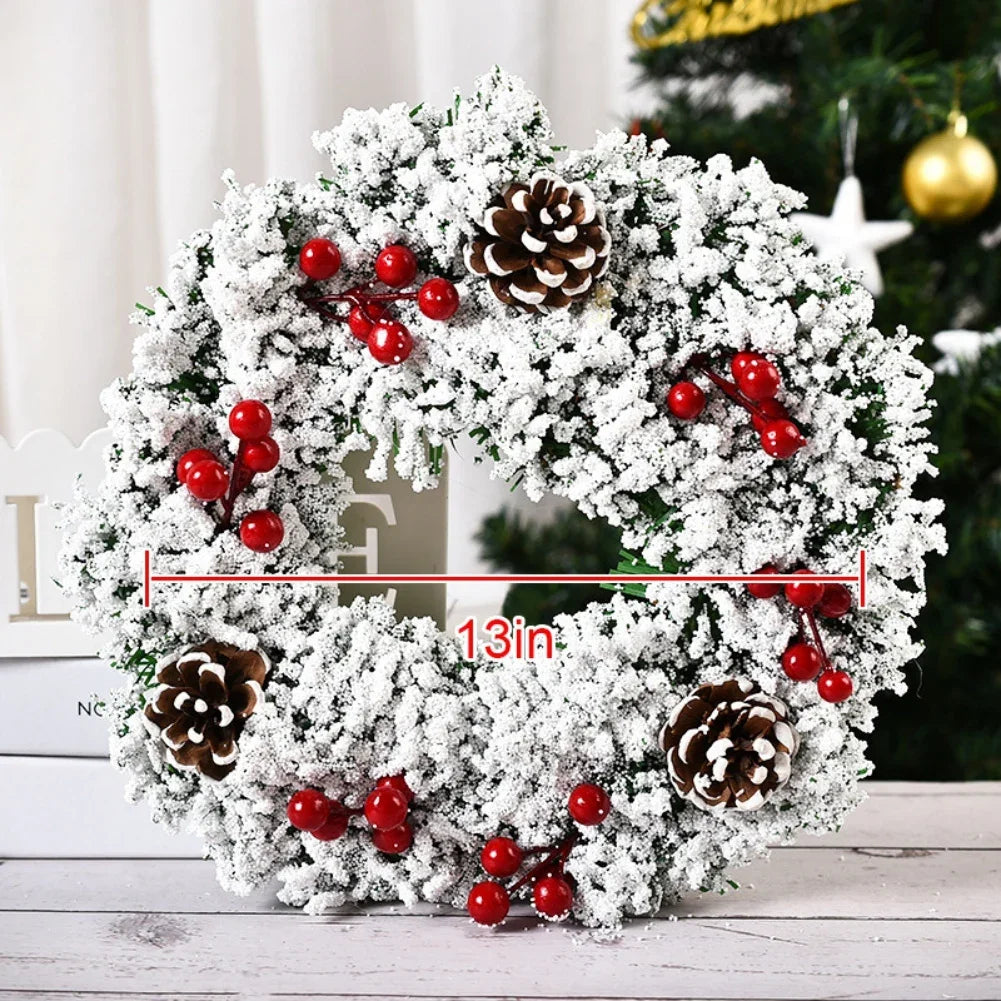 Artificial Flower Wreaths for Christmas with Bows Pinecone Red Berry for Front Door, Window Fireplace Farmhouse Decorations