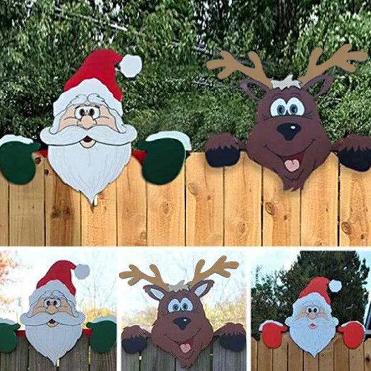 New year Santa Claus fence peeps Christmas decoration outdoor holiday occasion home garden