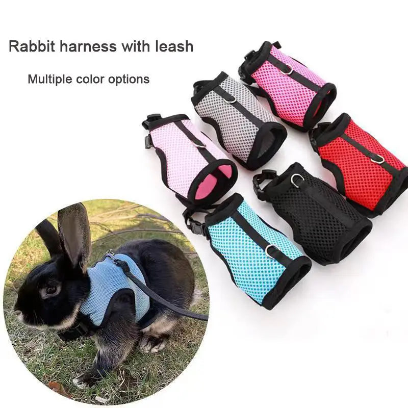 Mutil-Colors Breathable Stylish Vest Small Pet Carrier Bag Adjustable Soft Harness  And Elastic Leash Set For Rabbits