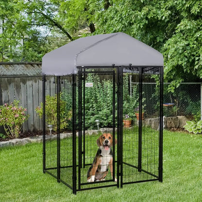 Dog Playpen Outdoor Dog Kennel Dog Exercise Pen with Lockable Door Water Resistant Canopy for Small and Medium Dogs