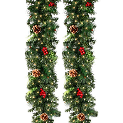 Christmas Wreaths with Pinecones Red Berries Artificial Christmas Garland for Fireplaces Stairs Front Door New Year Decoration