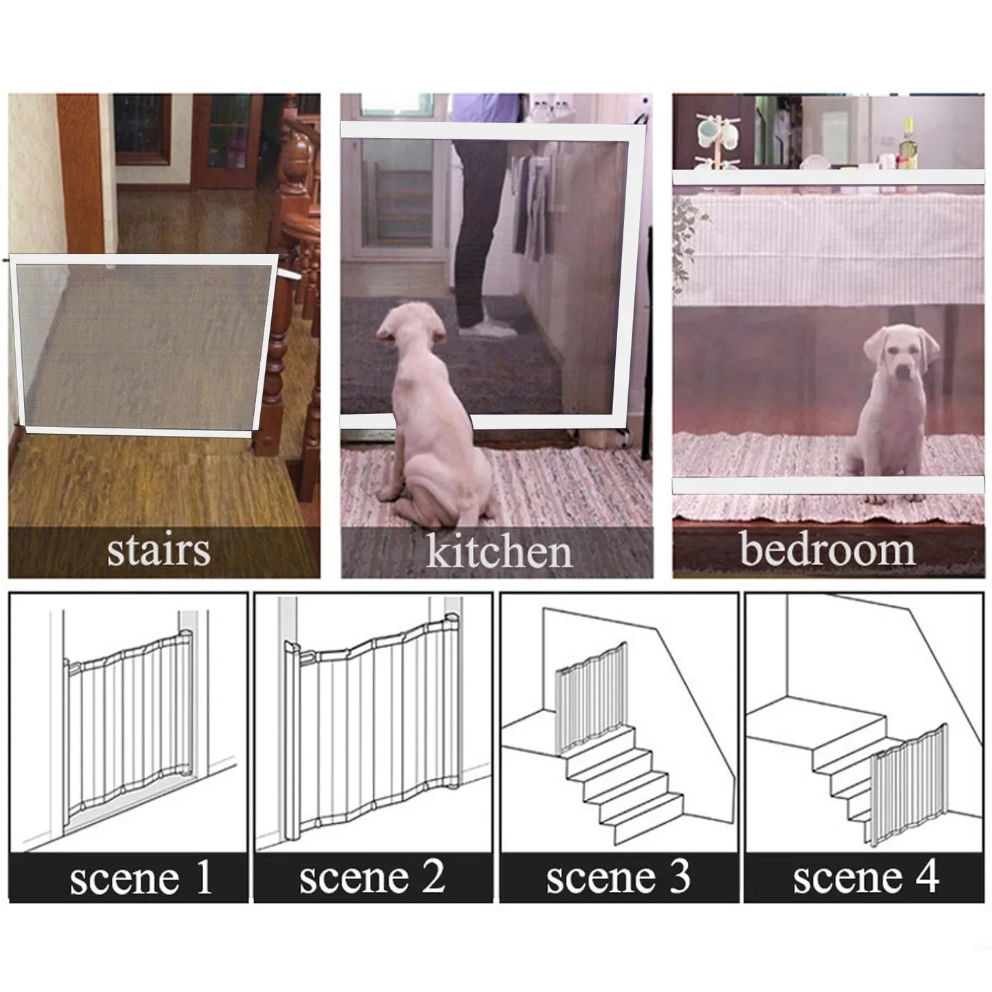 White Dog Fence Indoor Isolation Gate Portable Safety Foldable Retractable Stair Dogs Gate For Cat