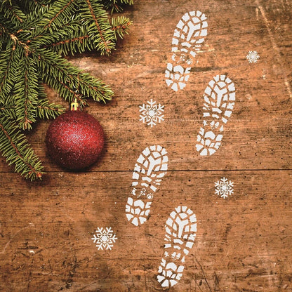 6pcs Christmas Footprint Snowflake Stencil Santa Claus Footprint Painting Template Scrapbook Coloring Embossing Album Xmas Decor