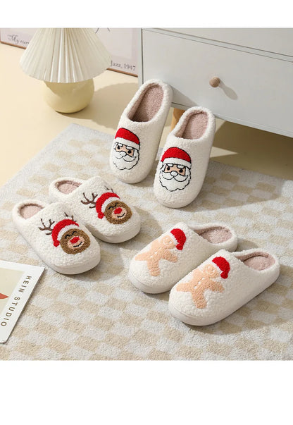 Christmas Slippers Women's Men Home Bedroom Shoes Winter Men's Female Indoor Plush Soft Fluffy Living Room Floor Flip Flops