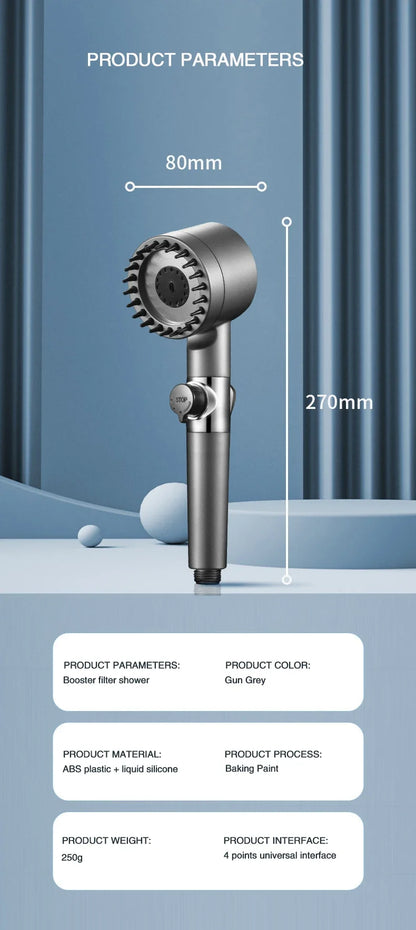 High Pressurized Filter Shower Head 3-mode Adjustable Spray with Massage Brush Rain Faucet Bathroom Accessories