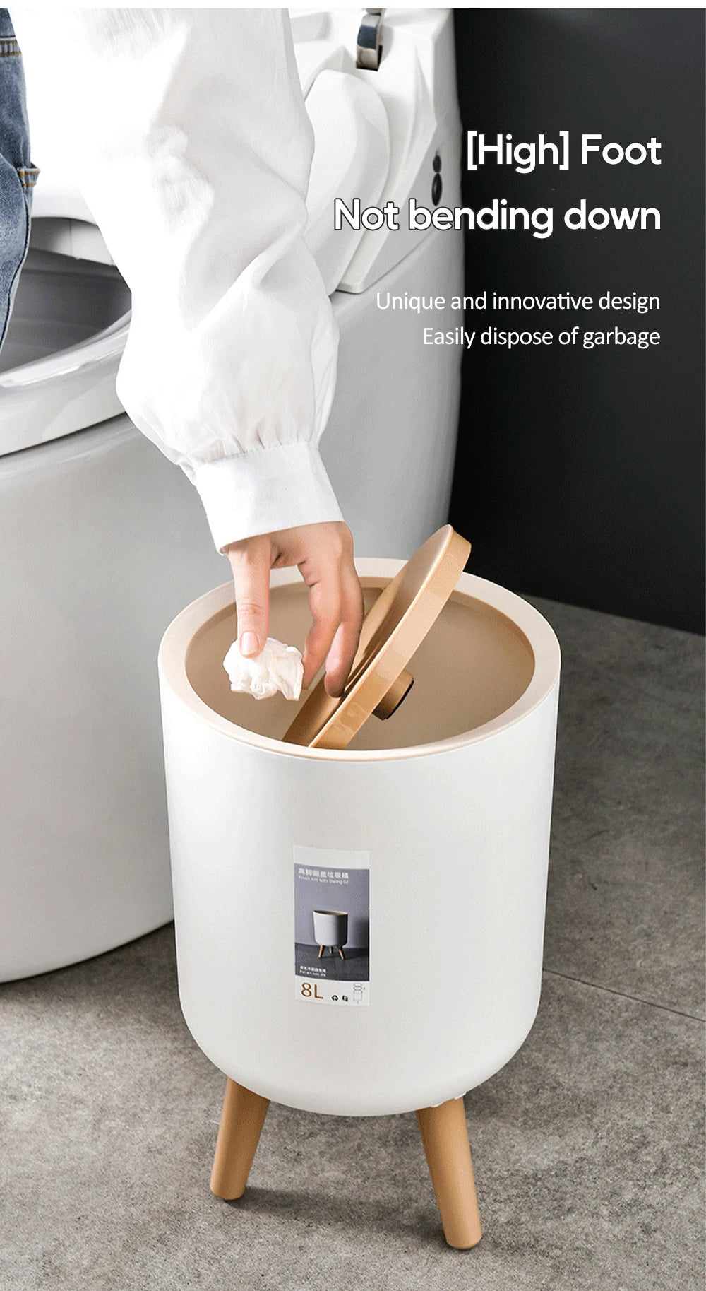 7L/10L Rolling Cover Trash Can High Foot Toilet Trash Bin anti odor  Kitchen Garbage Cube Bathroom Wastebasket