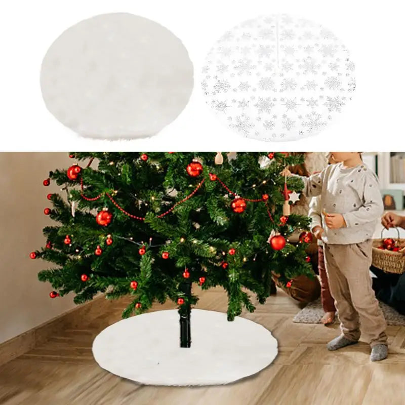 60cm Christmas Tree Skirt Beaded Snowflake Sparkle Tree Skirt  Plush Tree Skirt Christmas White Tree Skirt Decoration