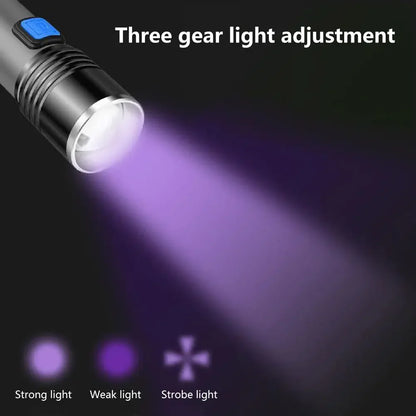 395nm UV Blacklight Flashlight, Zoomable USB Rechargeable Ultraviolet Light for Pet Urine Detection and Resin Curing