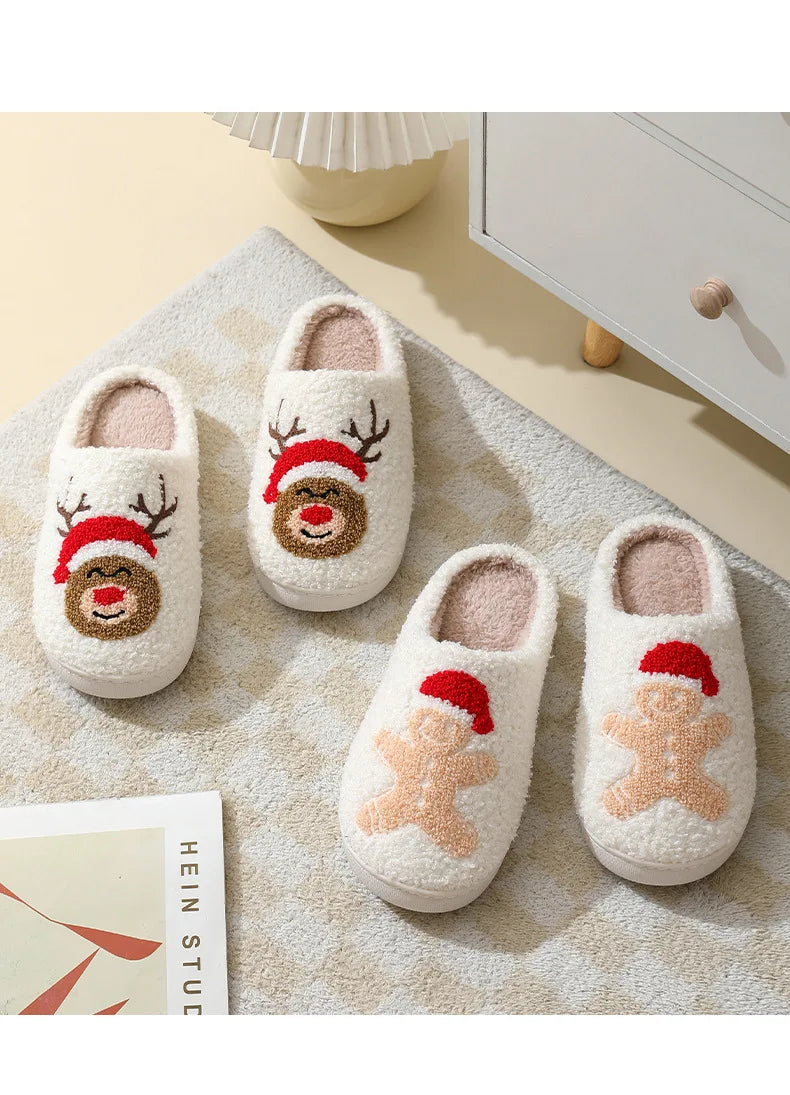 Christmas Slippers Women's Men Home Bedroom Shoes Winter Men's Female Indoor Plush Soft Fluffy Living Room Floor Flip Flops