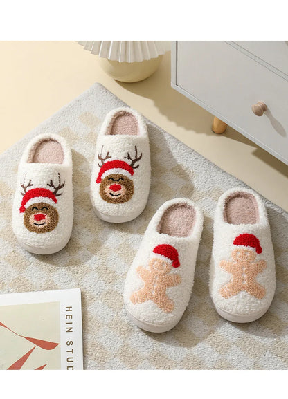 Christmas Slippers Women's Men Home Bedroom Shoes Winter Men's Female Indoor Plush Soft Fluffy Living Room Floor Flip Flops