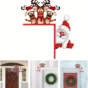 Santa Claus Door Frame Decoration Wooden Door Corner Santa Claus Elk Sign Holiday Door Decorations For Indoor Outdoor Christmas