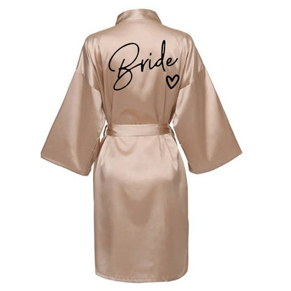 Wedding Party Team Bride Robe With Black Letters Kimono Satin Pajamas Bridesmaid Bathrobe SP003