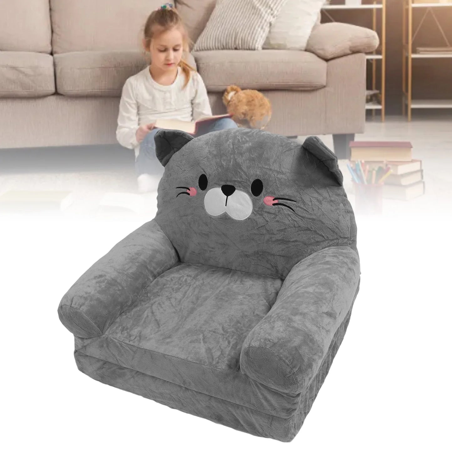 Folding Lazy Sofa Plush Toddler Chair Cute Cat Seat Cushion Soft Bean Bag For Home Office