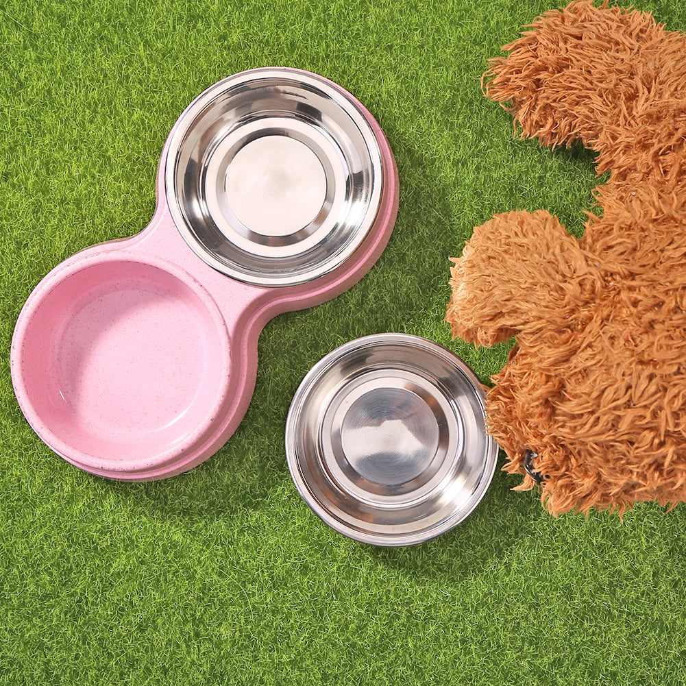 Double Pet Food Bowl Dogs Cats Feeding Drinkware Dish Feeder Cat Puppy Drinking Water Feeding Dog Accessories Feeding Supplies