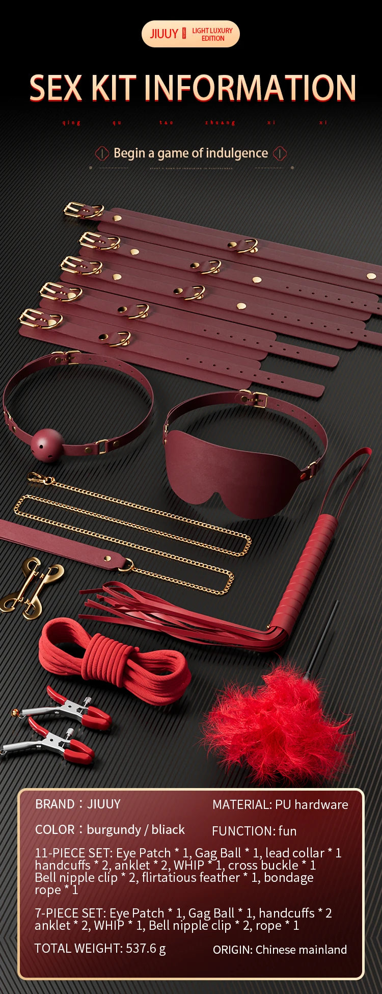 Adult SM Sex Products Kits Bondage Gear Collar Butt Oral Erotic Bundle Blindfold Whip Sex BDSM Sex Game for Couples