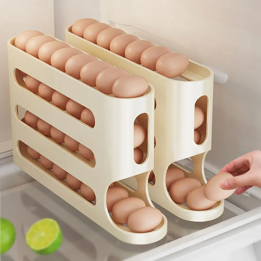 4 Layers Automatic Rolling Egg Holder Rack Fridge Egg Storage Box Container Kitchen Refrigerator Egg Dispenser Fridge Organizer