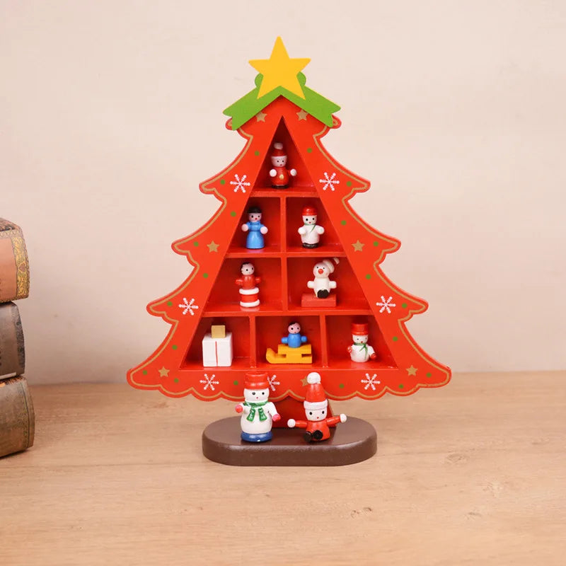 Christmas Decorations Wooden Christmas Tree Creative Scene Layout Ornaments Three-dimensional Red Xmas Table Desktop Decoration