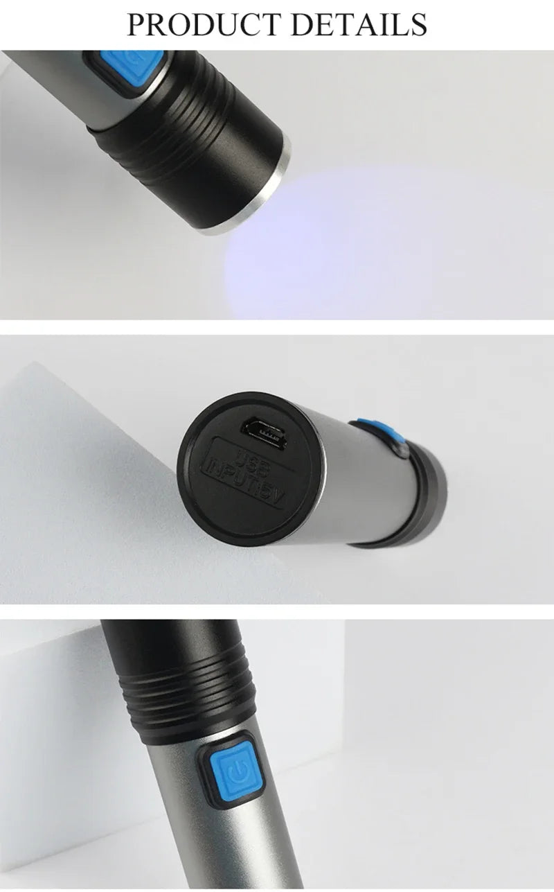 395nm UV Blacklight Flashlight, Zoomable USB Rechargeable Ultraviolet Light for Pet Urine Detection and Resin Curing