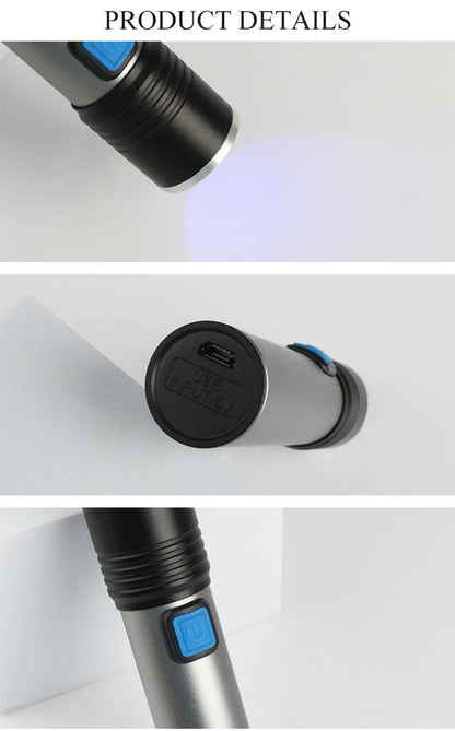 395nm UV Blacklight Flashlight, Zoomable USB Rechargeable Ultraviolet Light for Pet Urine Detection and Resin Curing