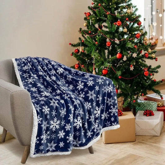 Winter Christmas Blanket Snowflake Plaid Printed Thickened Plush Machine Washable Merry Christmas Office Nap Dormitory Home Bed