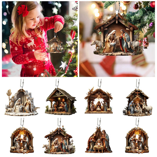 Christmas Jesus Pendant Ornament Family Prayer Scene Pendant Bright Colored Home autumn Decorations