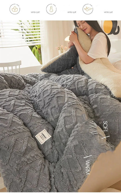 High End Thickened Winter Warm Blankets for Beds Artificial Lamb Cashmere Weighted Blanket Thicker Warmth Duvet Quilt Comforter