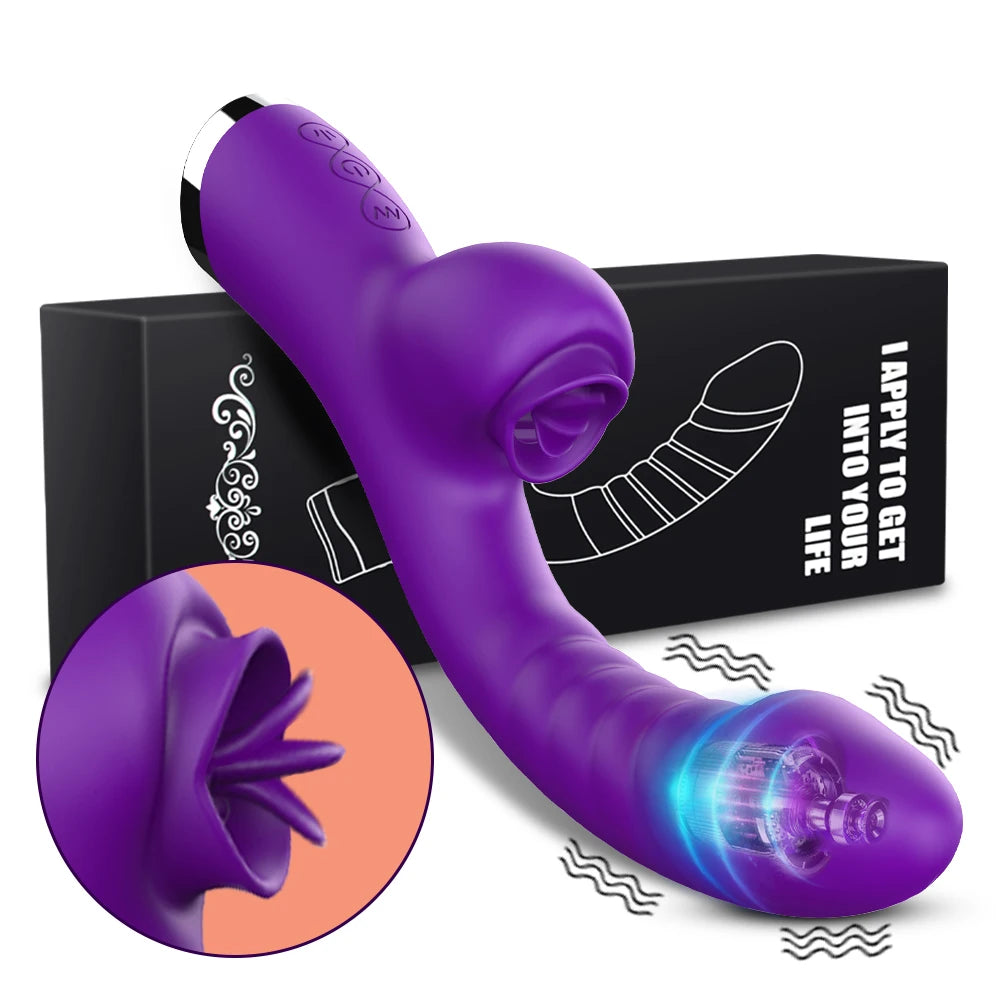 Vibrator For Women 2 In 1 Licking Machine Clitoris Stimulator G-Spot Powerful Vibro Dildo Wand Female Clit Sucker Adult Sex Toys