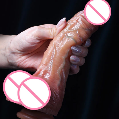 Realistic Pushing Dildos For Women Lesbian Sex Toys Realistic Skin Sliding Foreskin Testicles Dildo For Anal Big Dick Penis