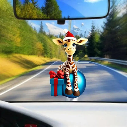 Christmas Modern Home Decoration Hanging Cartoon Giraffe Pattern Christmas Tree Hanging Car Hanging Festive Xmas