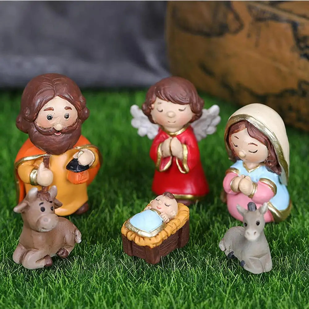 Nativity Sets for Christmas Resin Manger Scene Ornaments Jesus Figurines Sets Cute Cartoon Figures Nativity Statue Home Decor