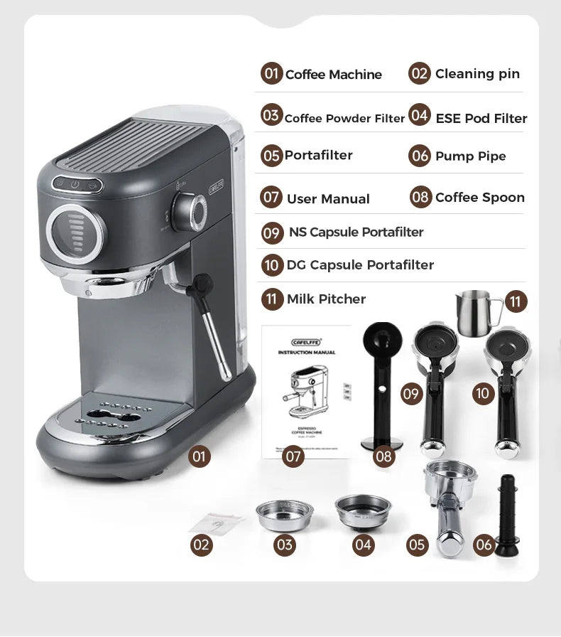 Cafelffe  4-in-1 Coffee Maker Hot/Cold Dolce gusto nespresso machine ESE Pod Ground Cappuccino Espresso Coffee Machine cafetera