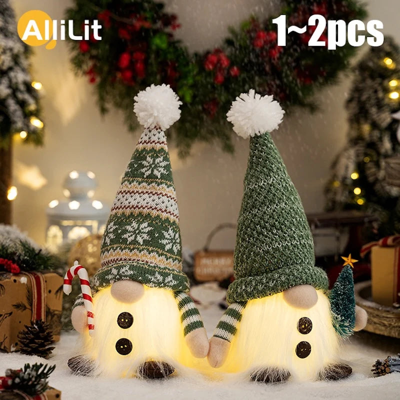 Glowing Knitted Gnome Doll with Led Night Light Christmas Decorations, Home Xmas Tree Decor