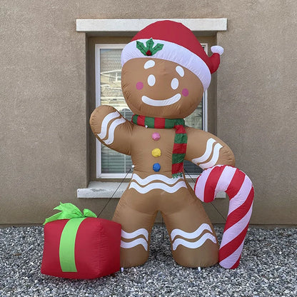 Christmas 2.4m Inflatable Gingerbread Man With Candy Built-In LED Lights Blow Up Decoration Outdoor Garden Xmas Party Ornament