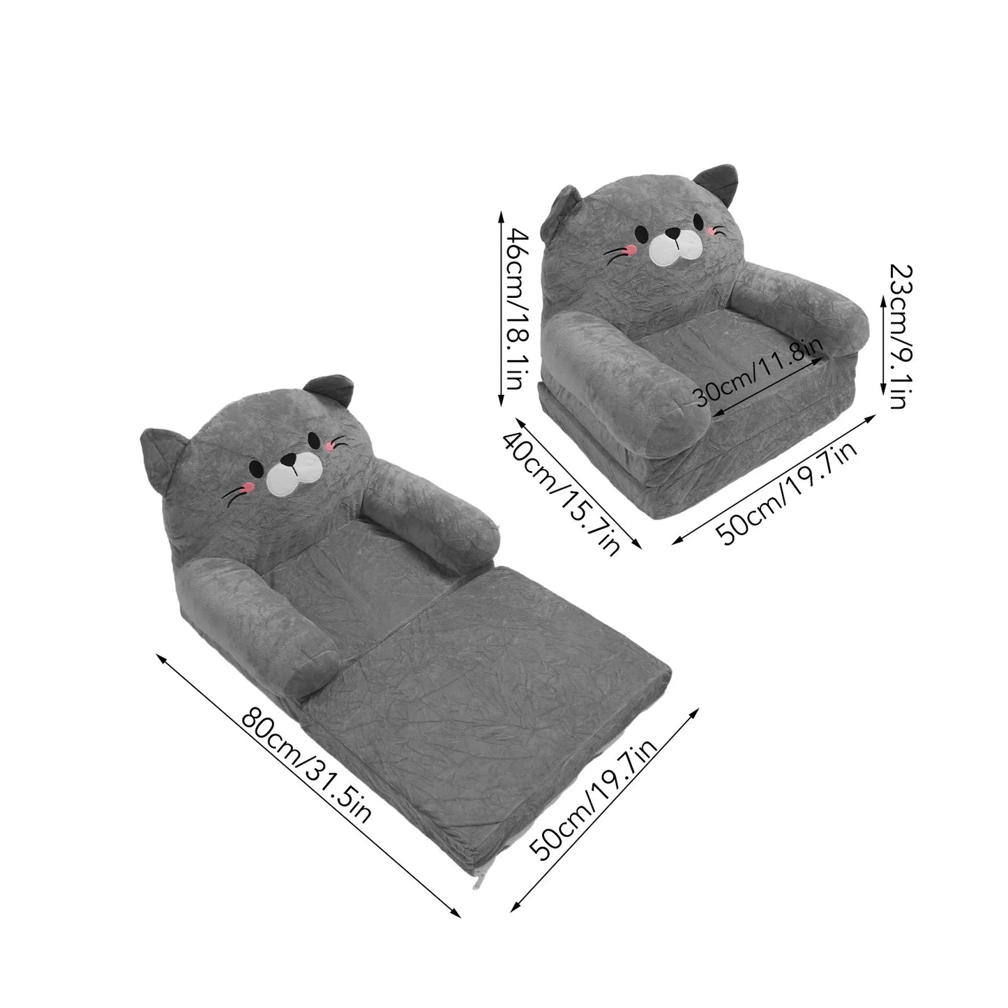 Folding Lazy Sofa Plush Toddler Chair Cute Cat Seat Cushion Soft Bean Bag For Home Office