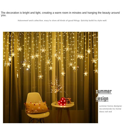 3.2M Christmas Snowflakes LED String Lights Flashing Fairy Curtain Lights Waterproof For Holiday Party Wedding Xmas Decoration