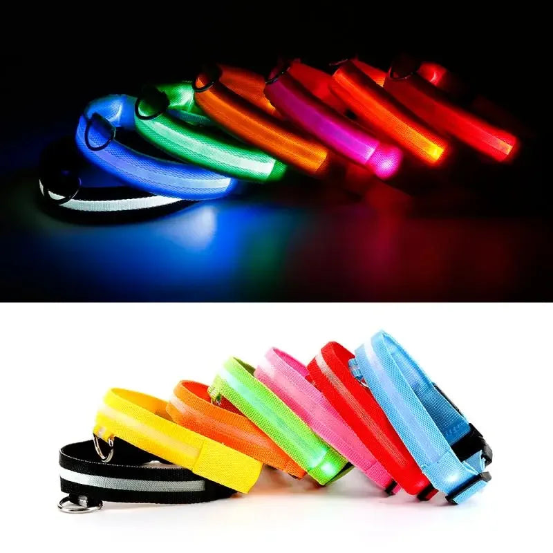 Fashion Pet Dog Collar Nylon Glow LED Glowing Cat Collars Adjustable Dog Leash Anti-loss Pet Cats Dogs Harness Accessories