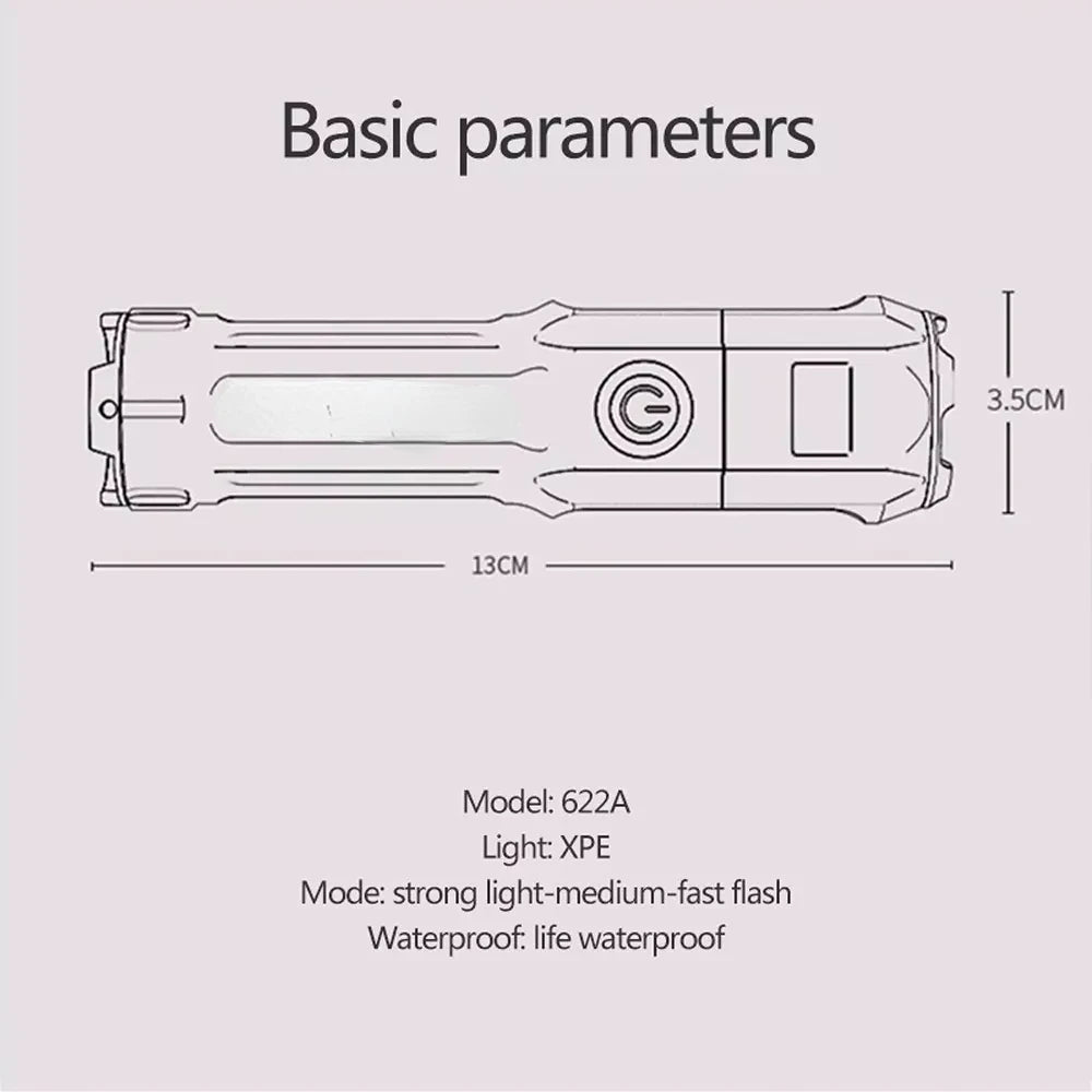 High Power Camping Flashlight Led Fishing Searchlight Usb Rechargeable Flashlight Outdoor Waterproof Tactical Hunting Flashlight