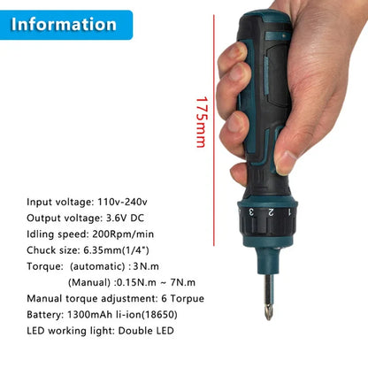 DONUMEH Cordless Electric Screwdriver 1300mah Li-ion Battery Rechargeable Mini Drill 3.6V Power Tools Set Household Maintenance