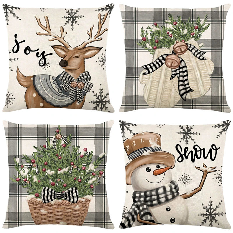 Linen Christmas Pillow Cover Snowman Elk Pillow Case Christmas Decoration for Home New Year Sofa Car Cushion Cover 45x45cm