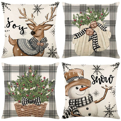 Linen Christmas Pillow Cover Snowman Elk Pillow Case Christmas Decoration for Home New Year Sofa Car Cushion Cover 45x45cm